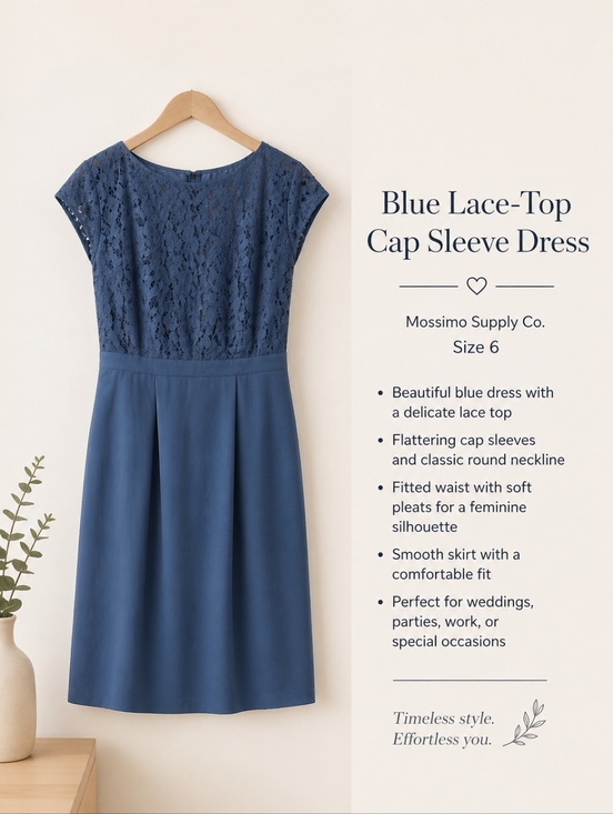 Mossimo Supply Co. Dresses & Skirts - Blue Lace-Top Cap Sleeve Dress-Size 6